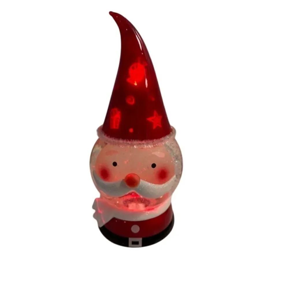 Glass Santa Head Snow Globe Working Lights Red